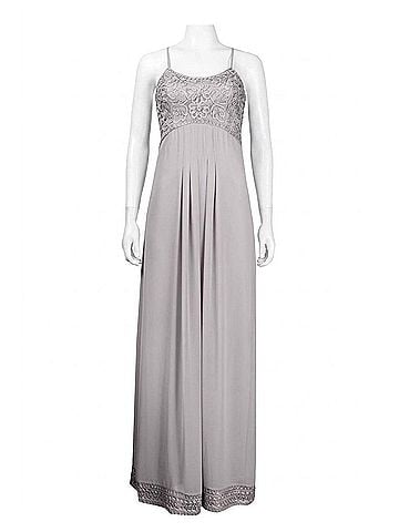 Sue Wong Spaghetti Strap Beaded Long Evening Dress in Platinum (view 1)