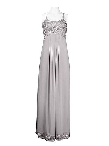 Sue Wong Spaghetti Strap Beaded Long Evening Dress in Platinum (view 2)