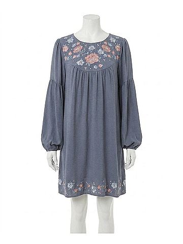 Andree by UNIT Floral Embroidered Babydoll Dress in Blue (view 1)