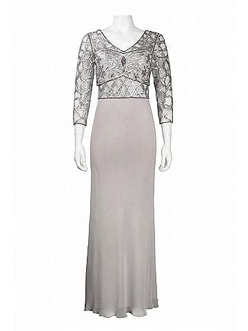 Sue Wong Embellished Bodice Long Evening Dress in Platinum (view 1)