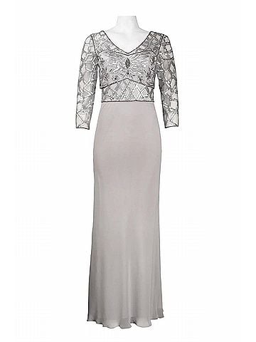 Sue Wong Embellished Bodice Long Evening Dress in Platinum (view 2)