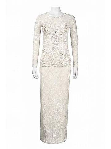 Sue Wong Floral Lace Evening Dress in White (view 1)