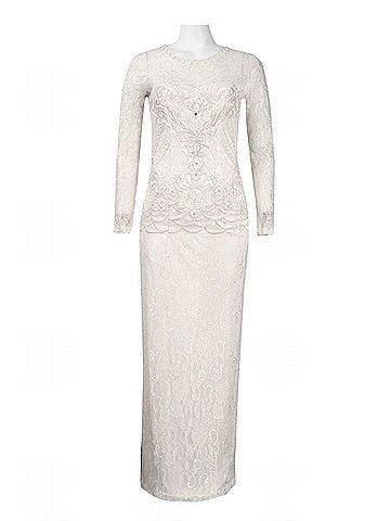 Sue Wong Floral Lace Evening Dress in White (view 2)