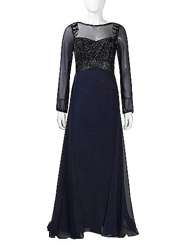 Sue Wong Beaded Bodice Evening Dress in Navy (view 1)