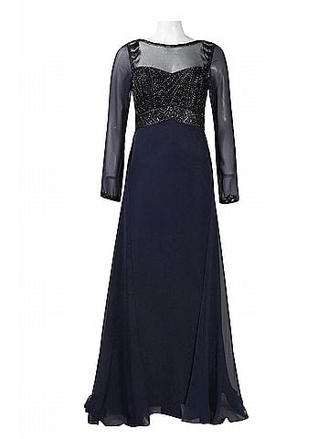 Sue Wong Beaded Bodice Evening Dress in Navy (view 2)