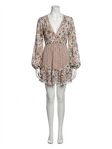 Blue B Jasmine Floral & Lace Ruffle Mini Dress in Beige (view 1)