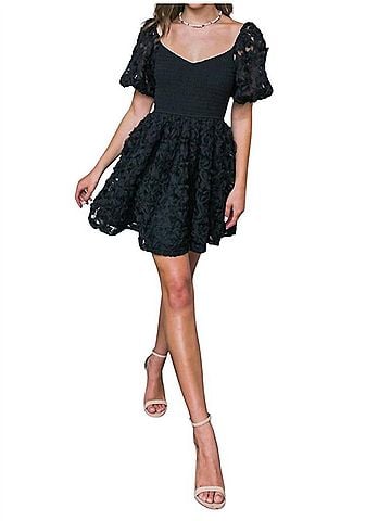 Flying Tomato Brianna Puff Sleeve Mini Dress in Black (view 2)