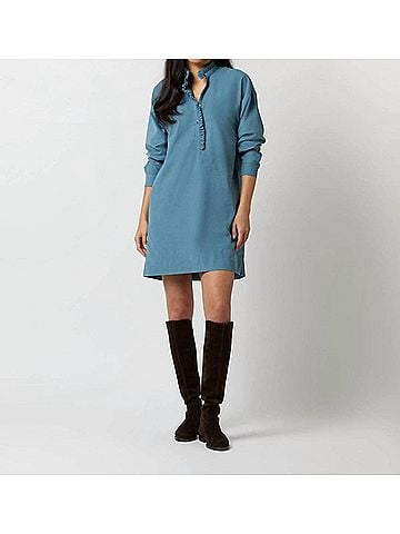 Ann Mashburn Nicky Popover Shirtdress in Steel Blue Stretch Cord (view 2)