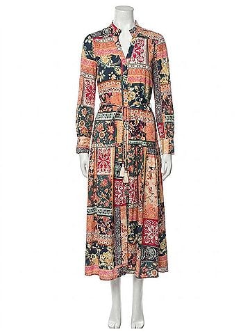 Fate Bohemian Patchwork Print Button Front Maxi Dress in Teal Multi (view 1)