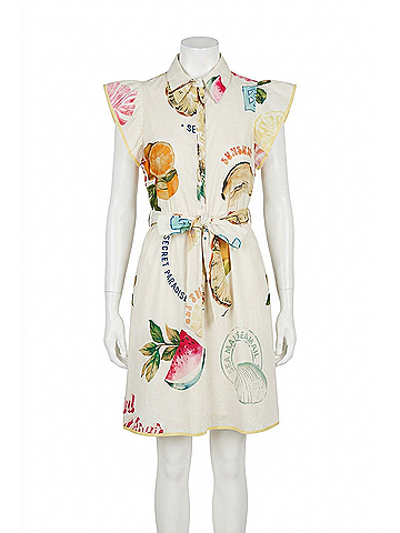 Sugarlips Zahra Island Maia Ruffle Collared Dress in Ivory-Mul (view 1)