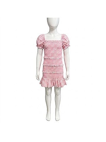 Katie J NYC Women's Smocked Gingham Ruffle Hem Dress in Pink (view 1)