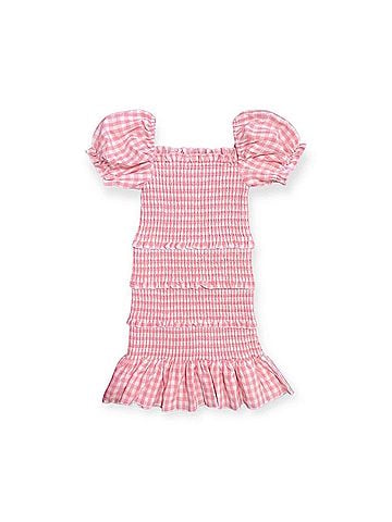 Katie J NYC Women's Smocked Gingham Ruffle Hem Dress in Pink (view 2)