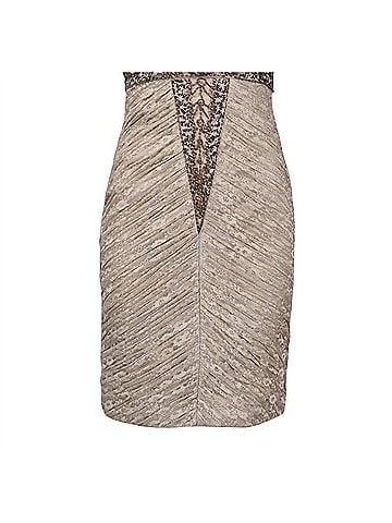 Sue Wong Strapless Beaded Empire Waist Lace Dress in Taupe (view 2)