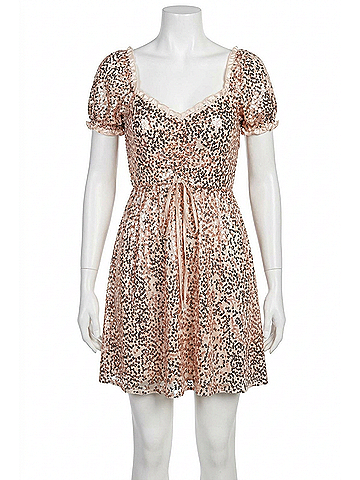 Peach Love Short Sleeve Sequins Short Dress in Rose Gold (view 1)