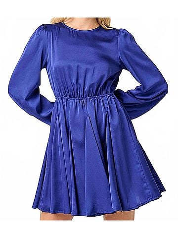 Mittoshop Holly Satin Dress in Blue (view 2)