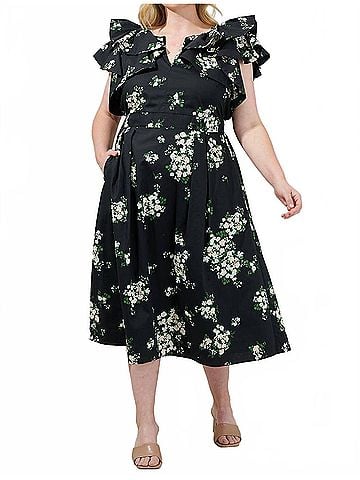 Sugarlips Emery Floral Tie Midi Dress in Black Taupe Multi (view 2)