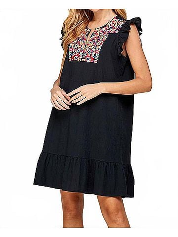 See and Be Seen Floral Embroidered Ruffle Dress in Multi (view 2)
