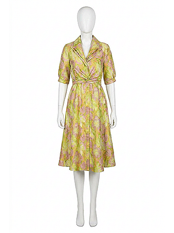 Samuel Dong A-Line Dress With Belt in Pink/Green (view 1)