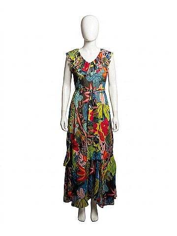 Samuel Dong Georgette Ruffle Dress in Forest Dog (view 1)