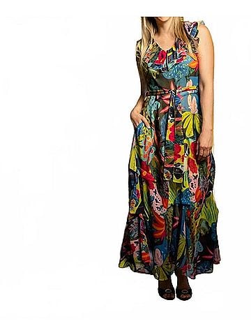 Samuel Dong Georgette Ruffle Dress in Forest Dog (view 2)