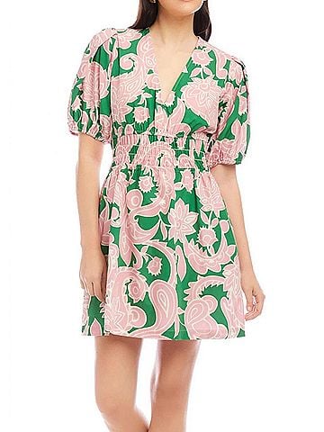 Fifteen Twenty Penelope Shirred Waist Mini Dress in Paisley (view 2)