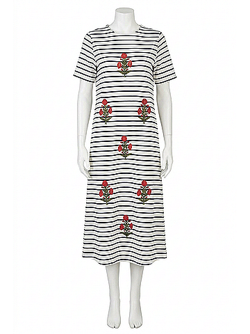 Vilagallo Embroidered Clara Midi Dress in Sailor Striped (view 1)