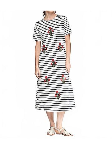 Vilagallo Embroidered Clara Midi Dress in Sailor Striped (view 2)