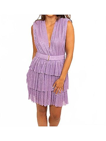 Karlie Metallic Vneck Tier Belt Dress in Lavender (view 2)