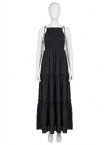 Ganni Habotai Maxi Smock Slip Dress in Phantom (view 1)