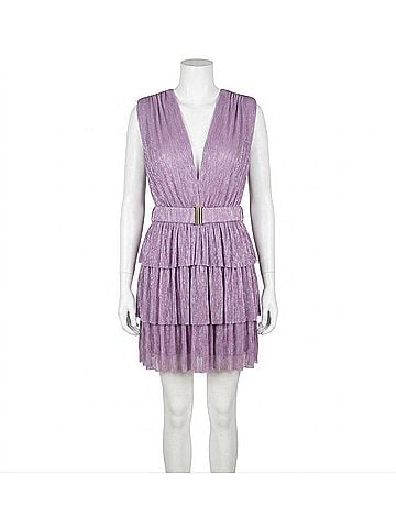 Karlie Metallic Vneck Tier Belt Dress in Lavender (view 1)