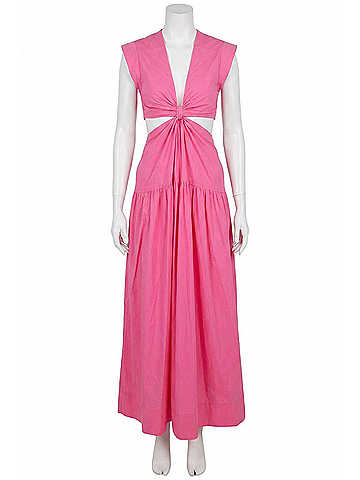 Karlie Solid Poplin Knot Cut-Out Maxi Dress in Hot Pink (view 1)