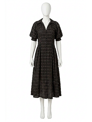 English Factory Seersucker Check Midi Dress in Black (view 1)