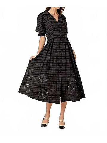 English Factory Seersucker Check Midi Dress in Black (view 2)