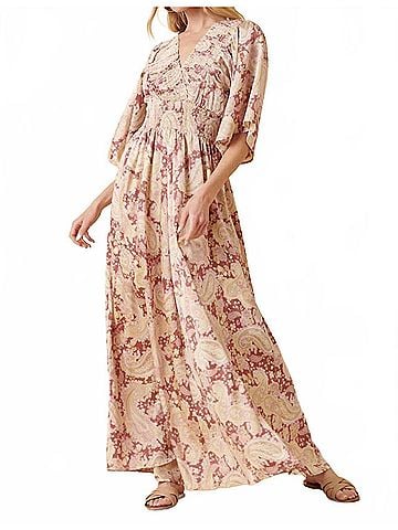 Mittoshop Belah Paisley Print Maxi Dress in Mauve (view 2)