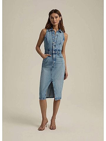 Favorite Daughter Halter City Dress Denim in Blue (view 2)
