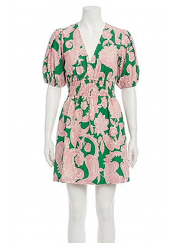 Fifteen Twenty Penelope Shirred Waist Mini Dress in Paisley (view 1)