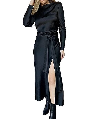 Bec & Bridge Agatha Long Sleeve Midi Dress in Black (view 2)