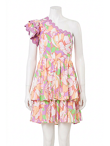 Peach Love Tropical One Shoulder Mini Dress in Multicolor (view 1)