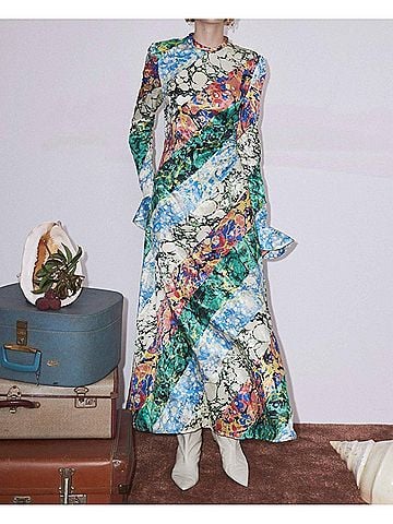 ALEMAIS Sunburst Maxi Silk Evening Dress in Multi (view 2)