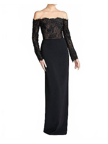 Theia Women's Andrina Lace Off Dress in Black (view 2)