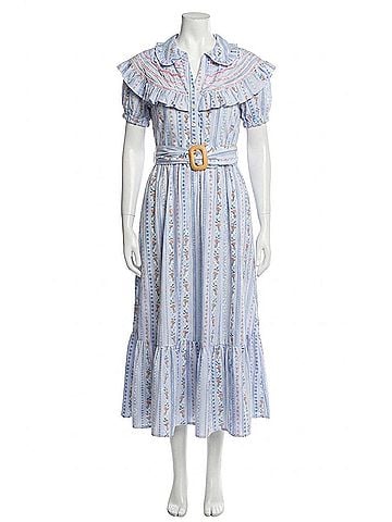 Karlie French Floral Embroidered Vine Dress With Belt in Blue Multi (view 1)