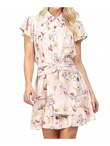 Fate Floral Belted Mini Dress in Pink Multi (view 2)