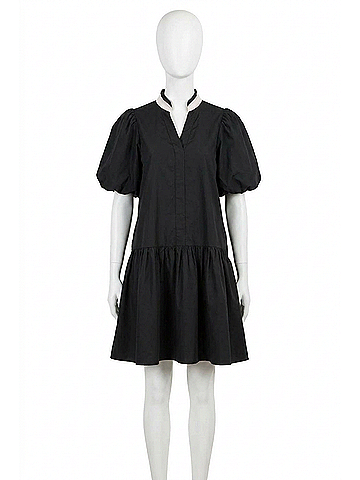 THML Puff Sleeve V Neck Dress in Black (view 1)