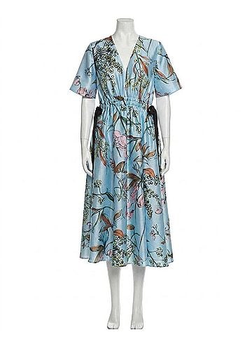 STINE GOYA Textured V Neck Waist Tie Midi Dress in Mimosa (view 1)