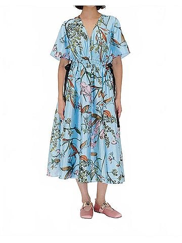 STINE GOYA Textured V Neck Waist Tie Midi Dress in Mimosa (view 2)