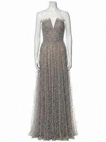 Theia Women's Marilyn Strapless Glimmer Gown in Silvershade (view 1)