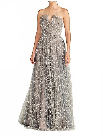 Theia Women's Marilyn Strapless Glimmer Gown in Silvershade (view 2)