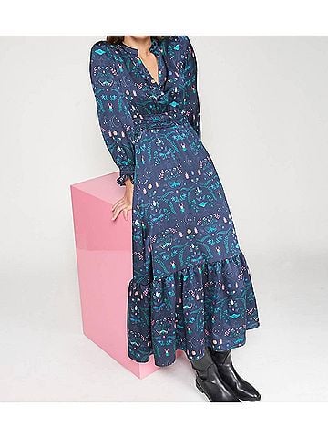 Vilagallo Cleo Midi Dress in Navy (view 2)