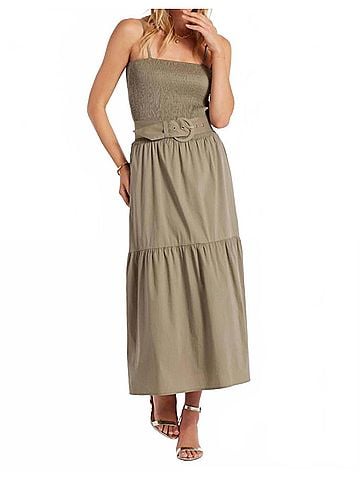 Bishop + Young Womenn's Stella Smocked Tiered Dress in Light Brown (view 2)
