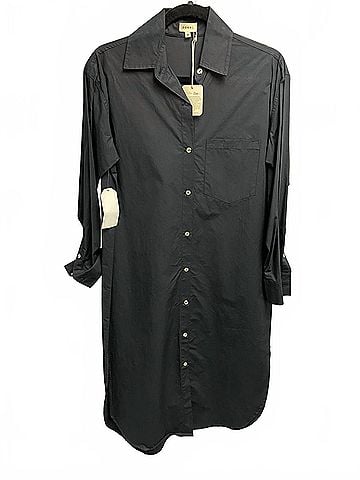 DONNI Women's Cotton Maxi Button Down Dress in Black (view 2)